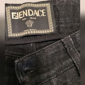Fendi/ Versace Black FF logo Jacquard Straight Leg Jeans Size 32